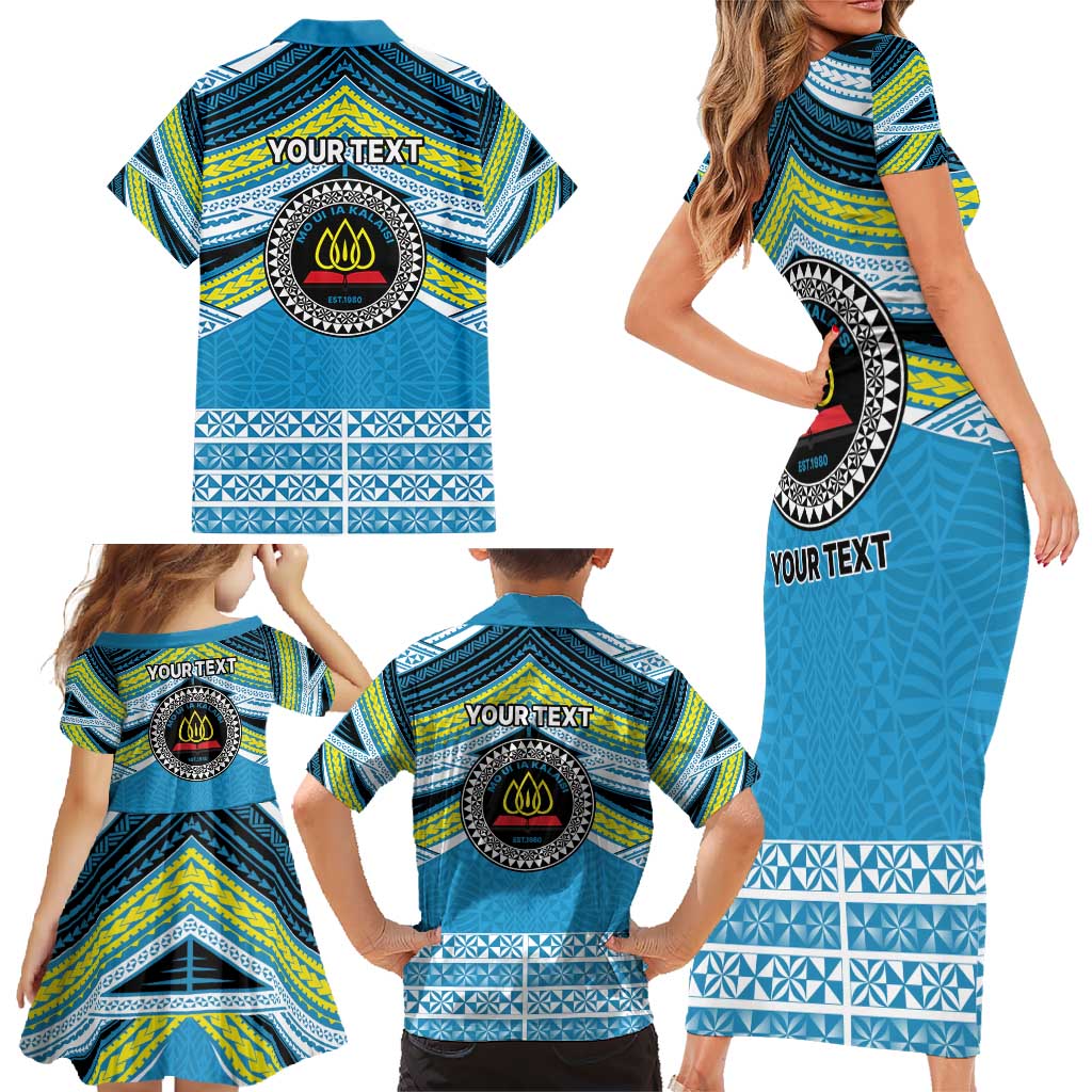 Personalised Tonga Lavengamalie College Family Matching Short Sleeve Bodycon Dress and Hawaiian Shirt Polynesian Ngatu Tribal