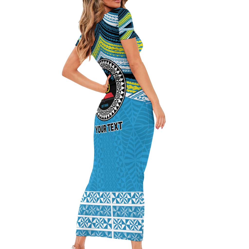 Personalised Tonga Lavengamalie College Short Sleeve Bodycon Dress Polynesian Ngatu Tribal
