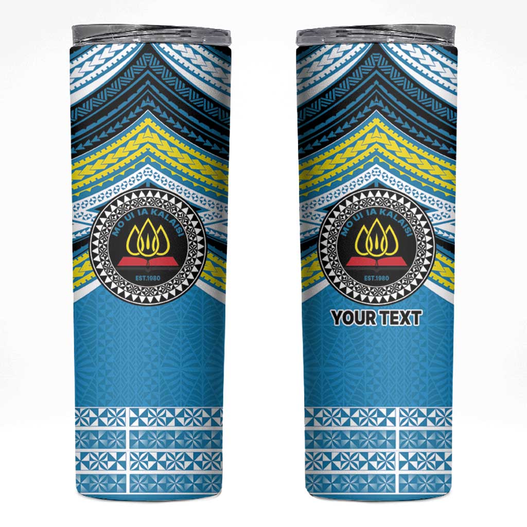 Personalised Tonga Lavengamalie College Skinny Tumbler Polynesian Ngatu Tribal