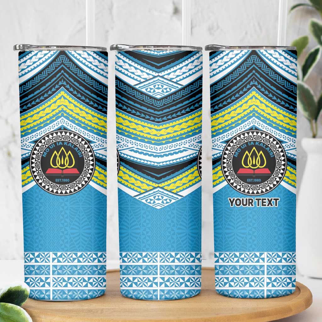 Personalised Tonga Lavengamalie College Skinny Tumbler Polynesian Ngatu Tribal