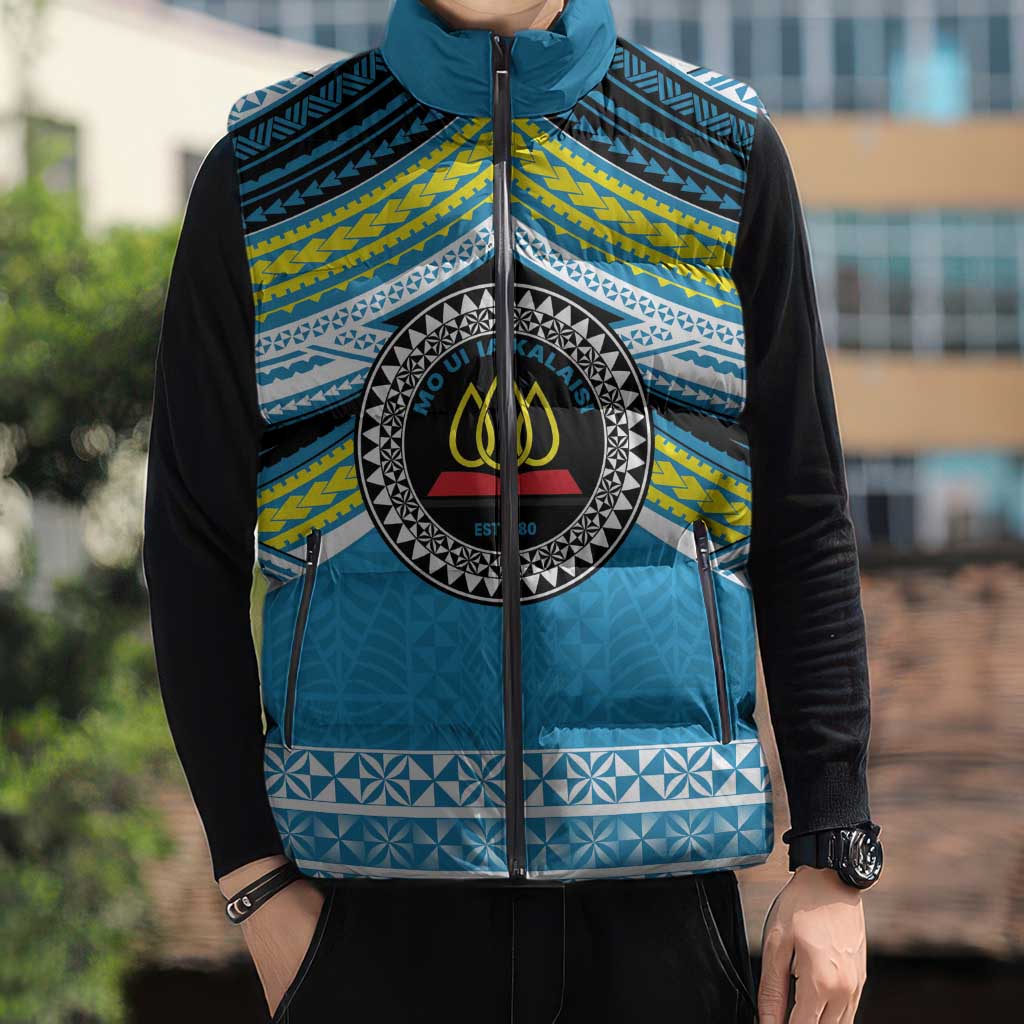 Personalised Tonga Lavengamalie College Sleeveless Puffer Jacket Polynesian Ngatu Tribal - Polynesian Pride