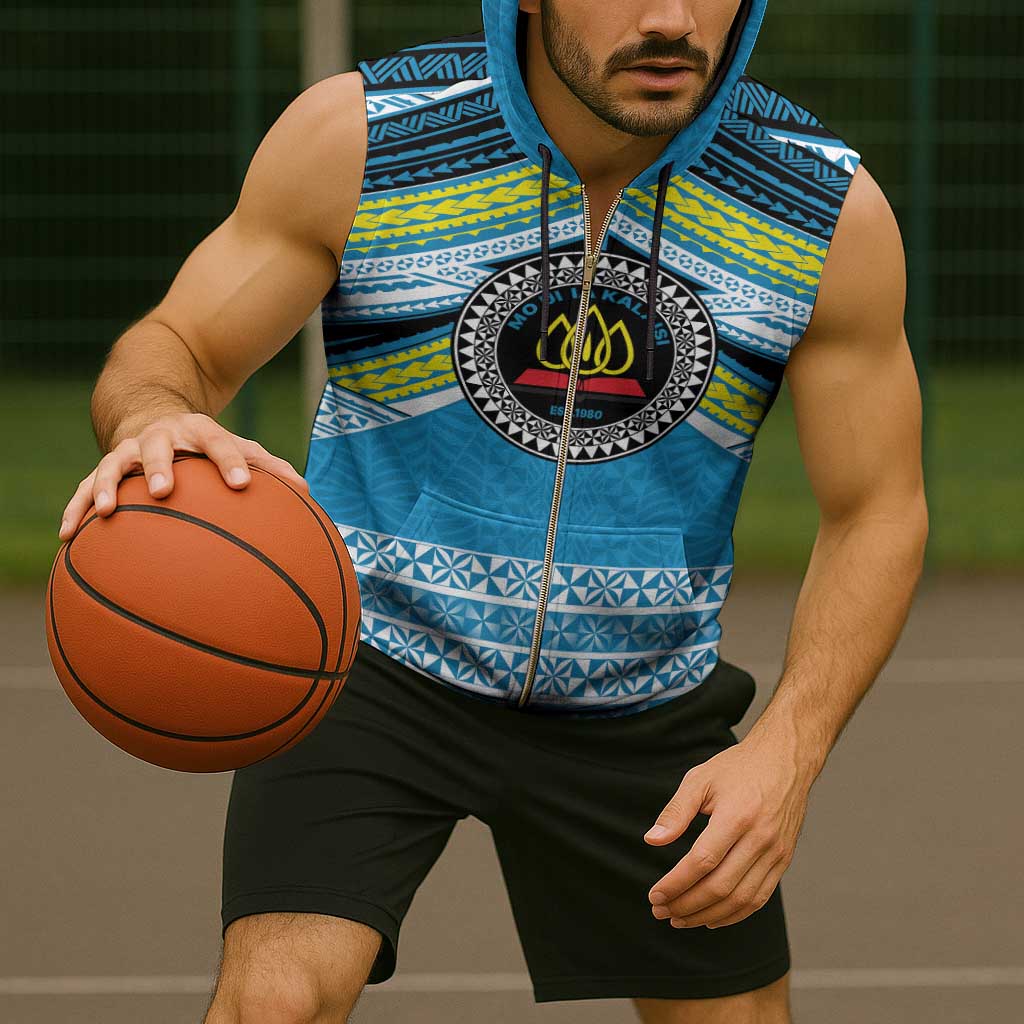 Personalised Tonga Lavengamalie College Sleeveless Zip Hoodie Polynesian Ngatu Tribal - Polynesian Pride