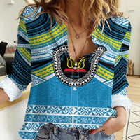 Personalised Tonga Lavengamalie College Women Casual Shirt Polynesian Ngatu Tribal LT9 Female Blue - Polynesian Pride