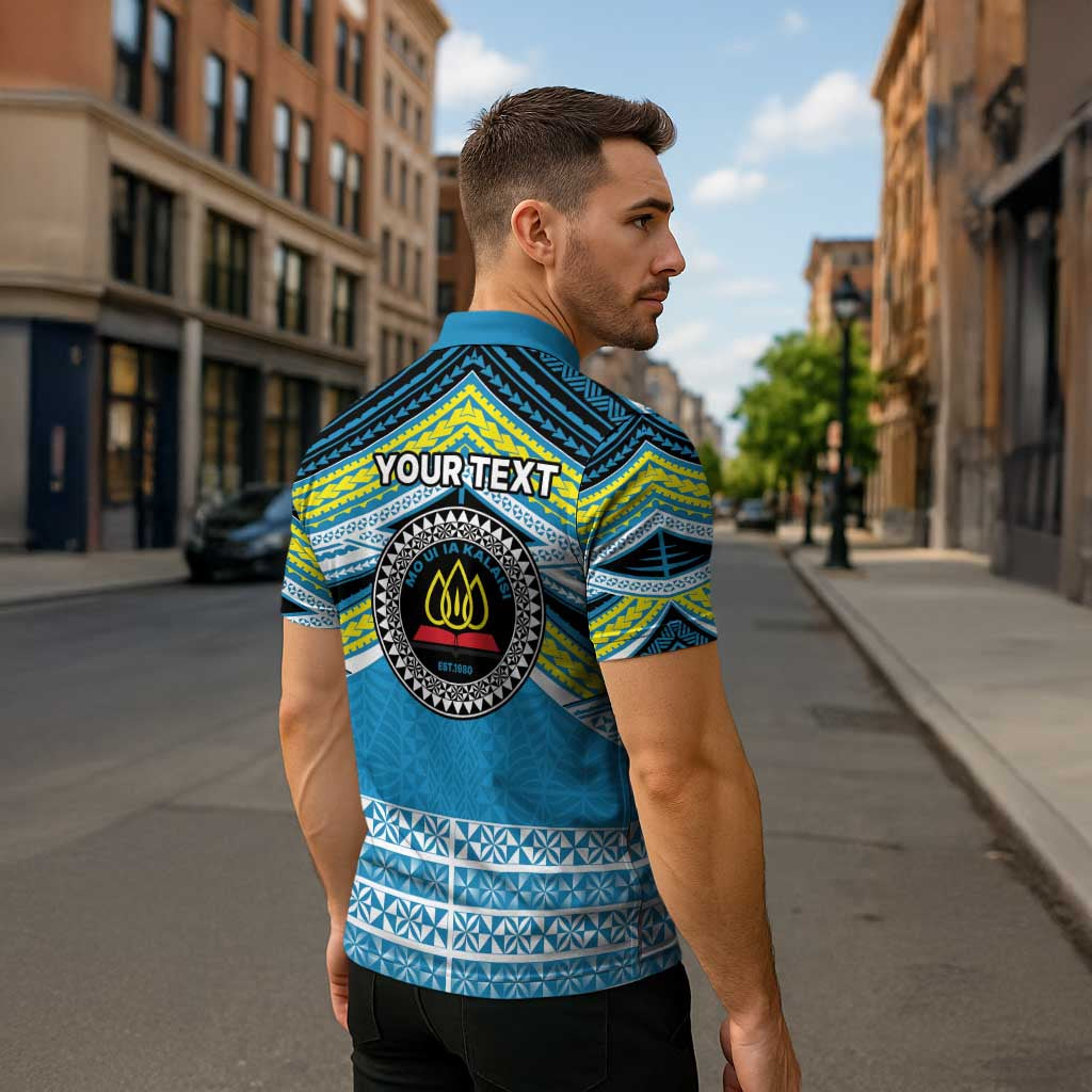 Personalised Tonga Lavengamalie College Zipper Polo Shirt Polynesian Ngatu Tribal - Polynesian Pride