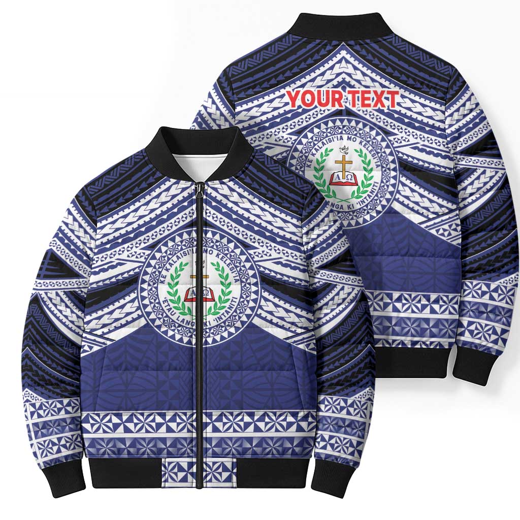 Personalised Tonga Sia'atoutai Theological College Bomber Puffer Jacket Polynesian Ngatu Tribal - Polynesian Pride
