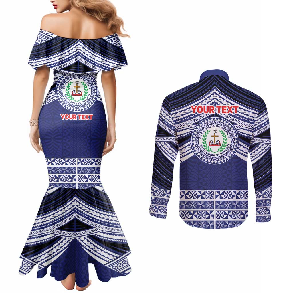 Personalised Tonga Sia'atoutai Theological College Couples Matching Mermaid Dress and Long Sleeve Button Shirt Polynesian Ngatu Tribal