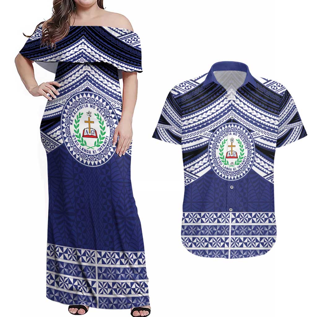 Personalised Tonga Sia'atoutai Theological College Couples Matching Off Shoulder Maxi Dress and Hawaiian Shirt Polynesian Ngatu Tribal