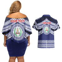 Personalised Tonga Sia'atoutai Theological College Couples Matching Off Shoulder Short Dress and Hawaiian Shirt Polynesian Ngatu Tribal