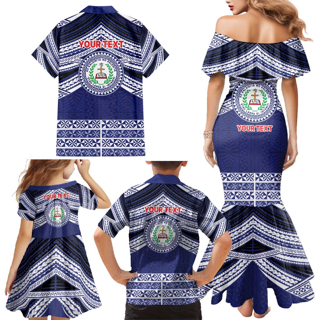Personalised Tonga Sia'atoutai Theological College Family Matching Mermaid Dress and Hawaiian Shirt Polynesian Ngatu Tribal