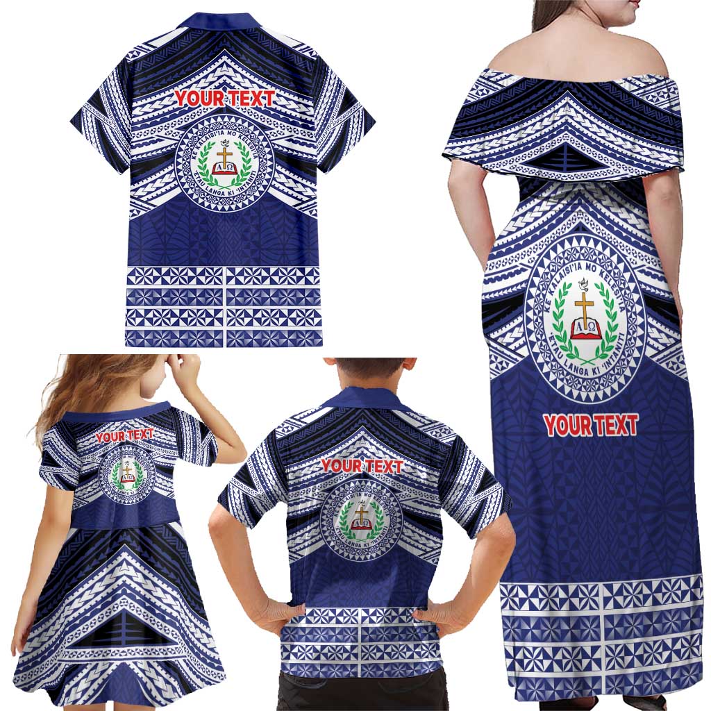 Personalised Tonga Sia'atoutai Theological College Family Matching Off Shoulder Maxi Dress and Hawaiian Shirt Polynesian Ngatu Tribal