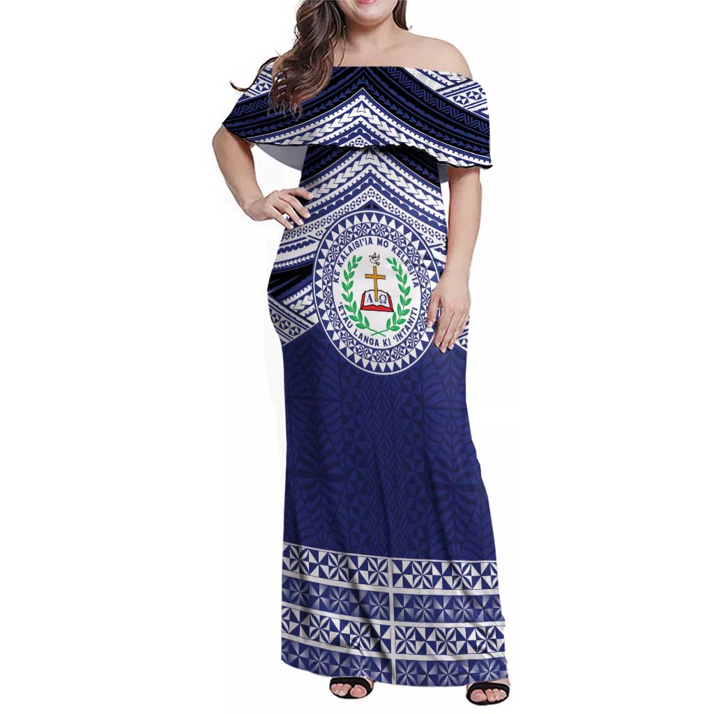 Personalised Tonga Sia'atoutai Theological College Family Matching Off Shoulder Maxi Dress and Hawaiian Shirt Polynesian Ngatu Tribal