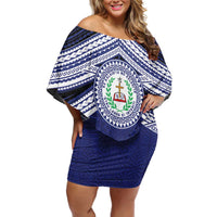 Personalised Tonga Sia'atoutai Theological College Family Matching Off Shoulder Short Dress and Hawaiian Shirt Polynesian Ngatu Tribal