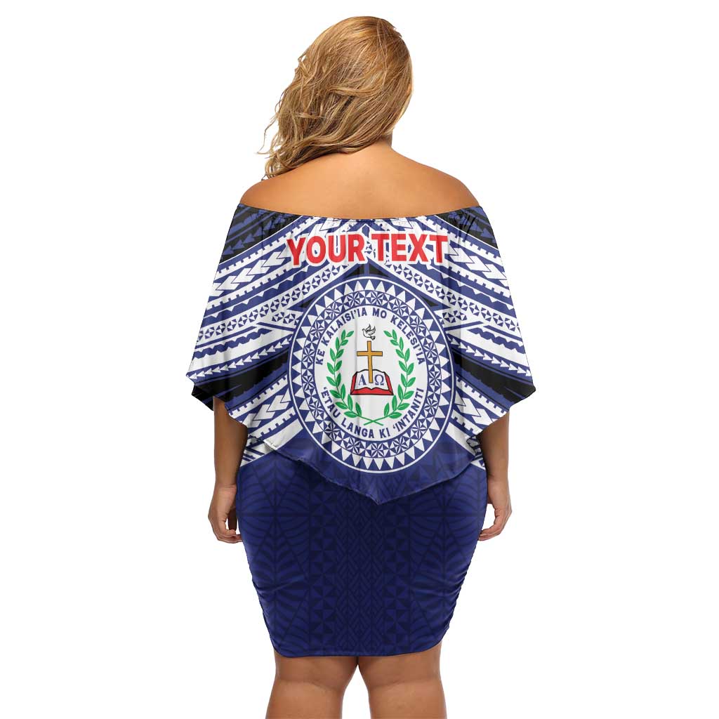 Personalised Tonga Sia'atoutai Theological College Family Matching Off Shoulder Short Dress and Hawaiian Shirt Polynesian Ngatu Tribal