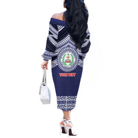 Personalised Tonga Sia'atoutai Theological College Off The Shoulder Long Sleeve Dress Polynesian Ngatu Tribal