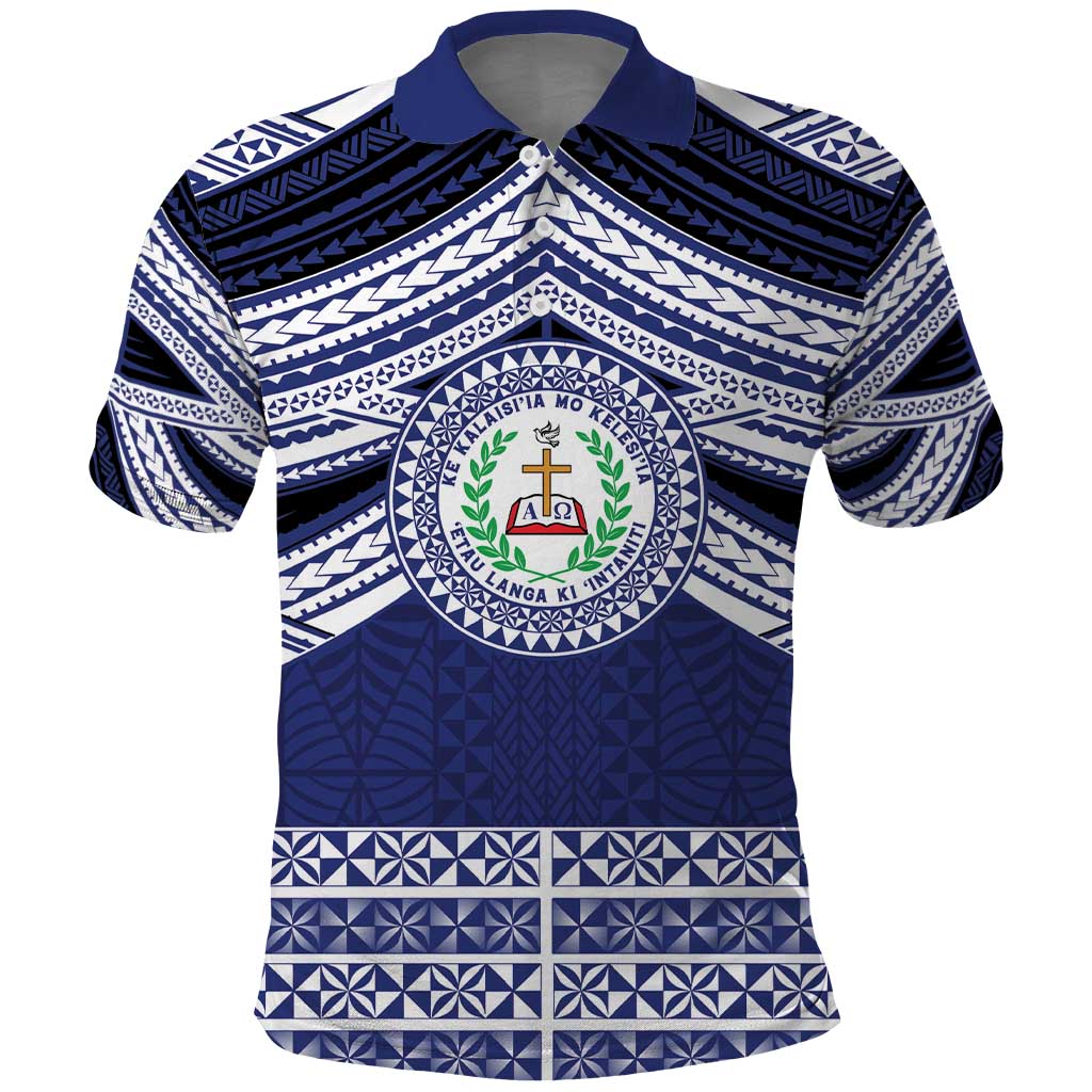 Personalised Tonga Sia'atoutai Theological College Polo Shirt Polynesian Ngatu Tribal LT9 Blue - Polynesian Pride