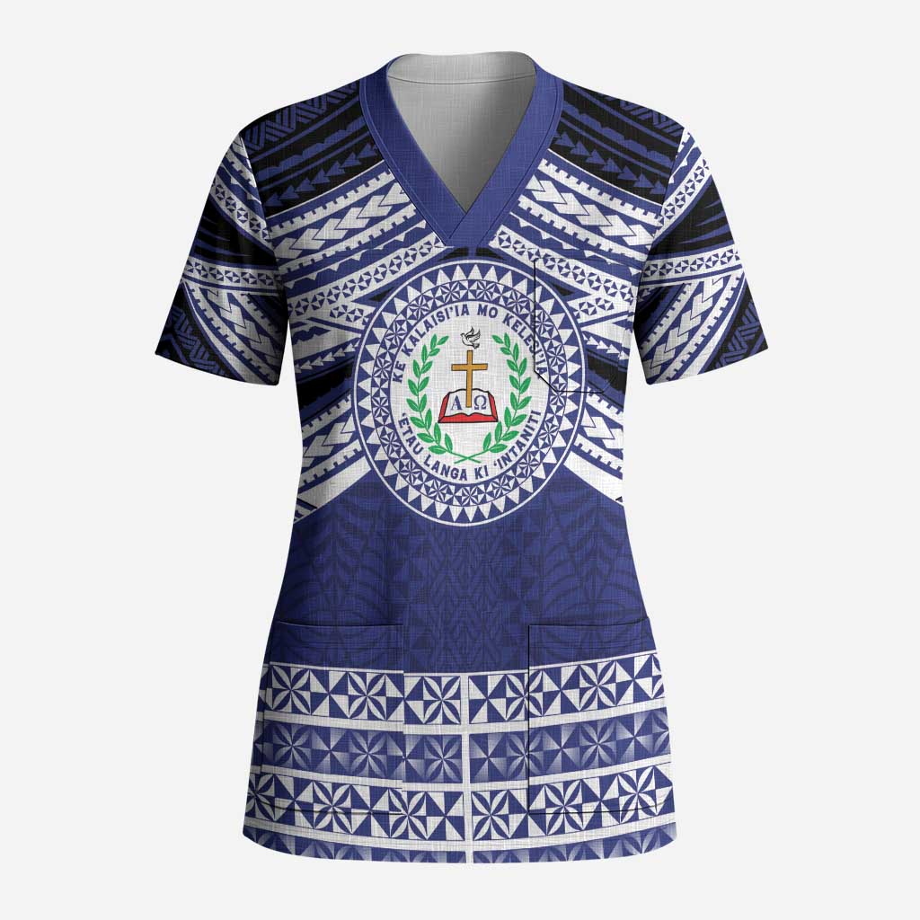 Personalised Tonga Sia'atoutai Theological College Scrub Top Polynesian Ngatu Tribal - Polynesian Pride