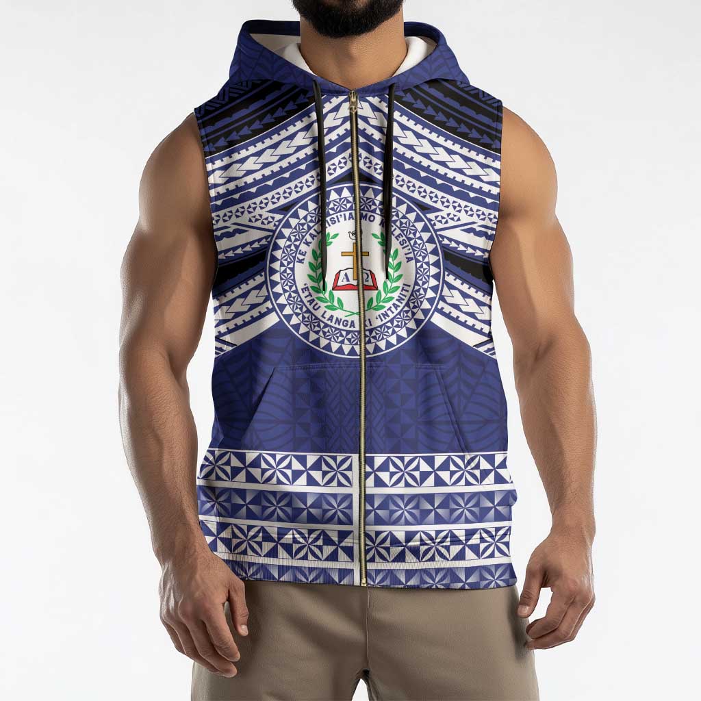 Personalised Tonga Sia'atoutai Theological College Sleeveless Zip Hoodie Polynesian Ngatu Tribal - Polynesian Pride