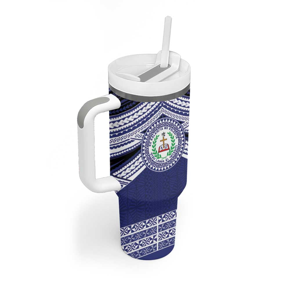 Personalised Tonga Sia'atoutai Theological College Tumbler With Handle Polynesian Ngatu Tribal