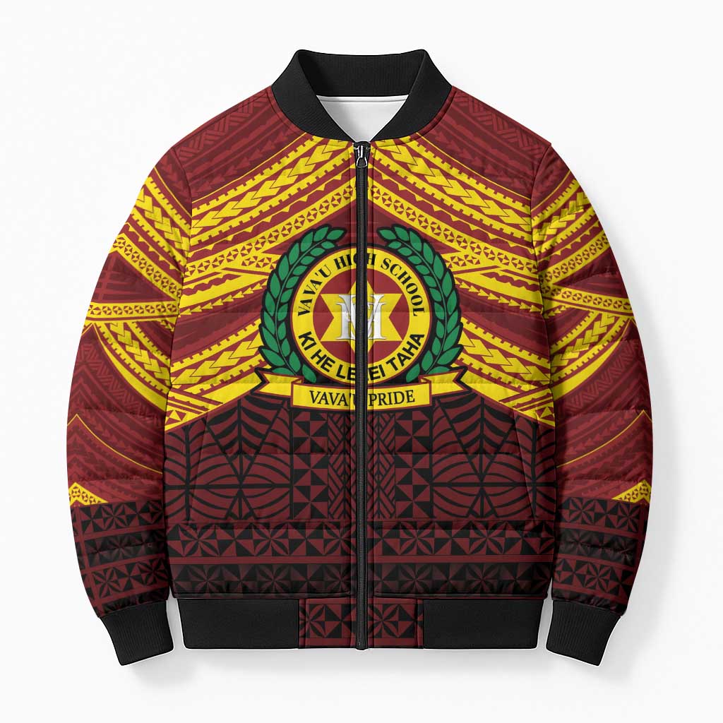 Personalised Tonga Vava'u High School Bomber Puffer Jacket Polynesian Ngatu Tribal - Polynesian Pride