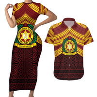 Personalised Tonga Vava'u High School Couples Matching Short Sleeve Bodycon Dress and Hawaiian Shirt Polynesian Ngatu Tribal