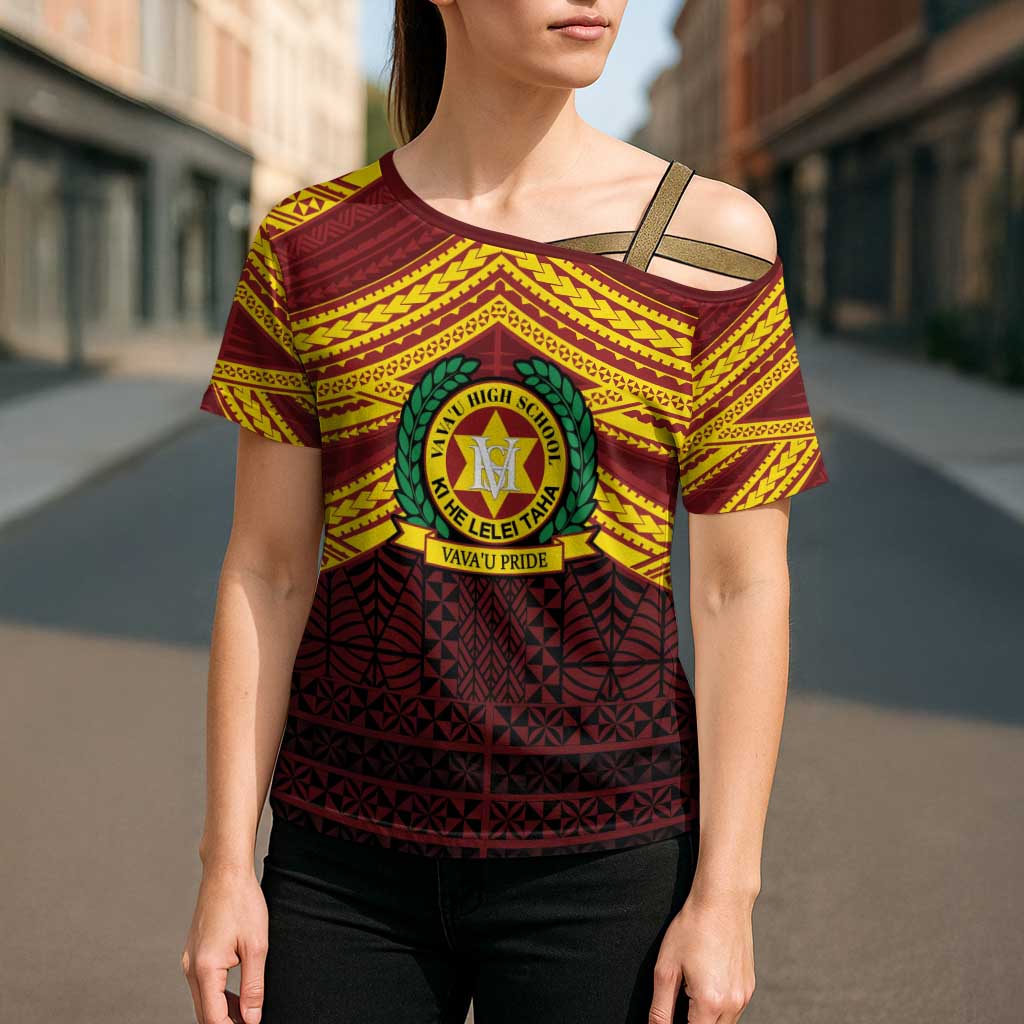 Personalised Tonga Vava'u High School Cross Shoulder Shirt Polynesian Ngatu Tribal - Polynesian Pride
