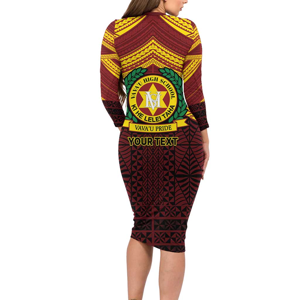 Personalised Tonga Vava'u High School Family Matching Long Sleeve Bodycon Dress and Hawaiian Shirt Polynesian Ngatu Tribal