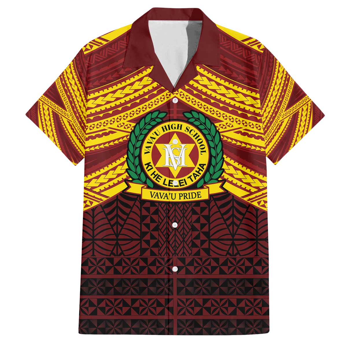 Personalised Tonga Vava'u High School Family Matching Off The Shoulder Long Sleeve Dress and Hawaiian Shirt Polynesian Ngatu Tribal
