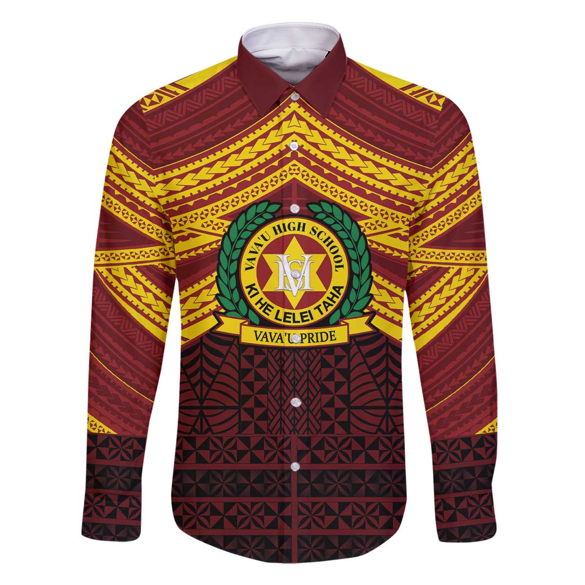 Personalised Tonga Vava'u High School Family Matching Off The Shoulder Long Sleeve Dress and Hawaiian Shirt Polynesian Ngatu Tribal