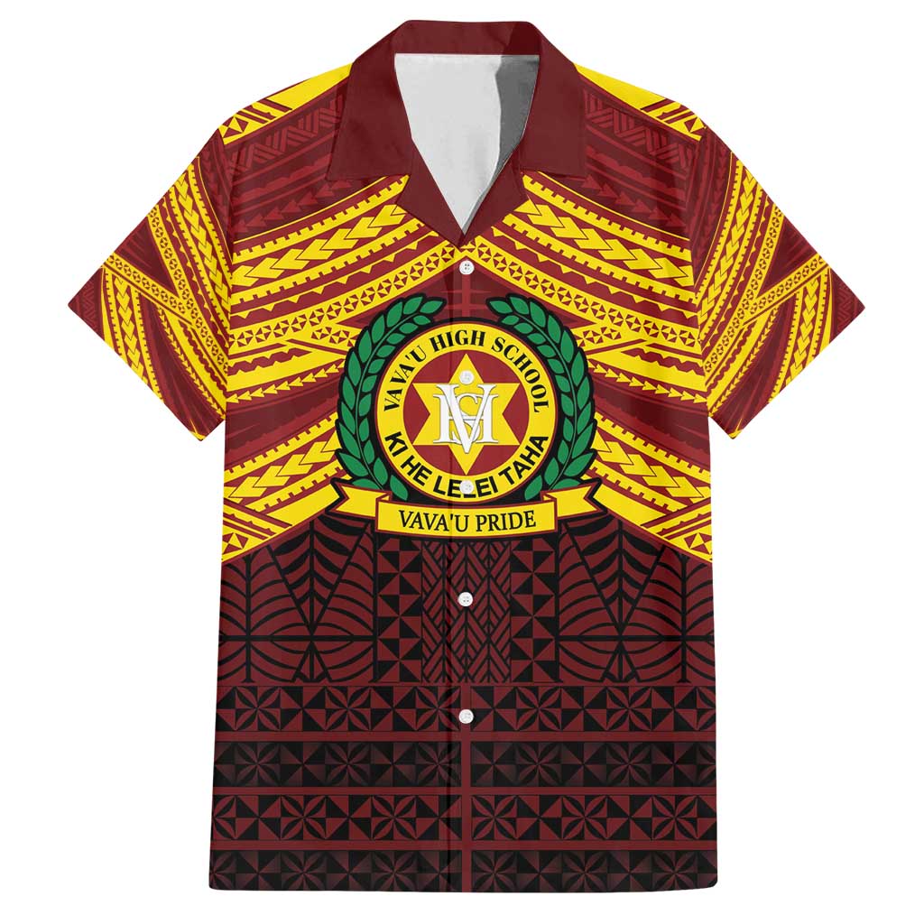 Personalised Tonga Vava'u High School Family Matching Off Shoulder Short Dress and Hawaiian Shirt Polynesian Ngatu Tribal