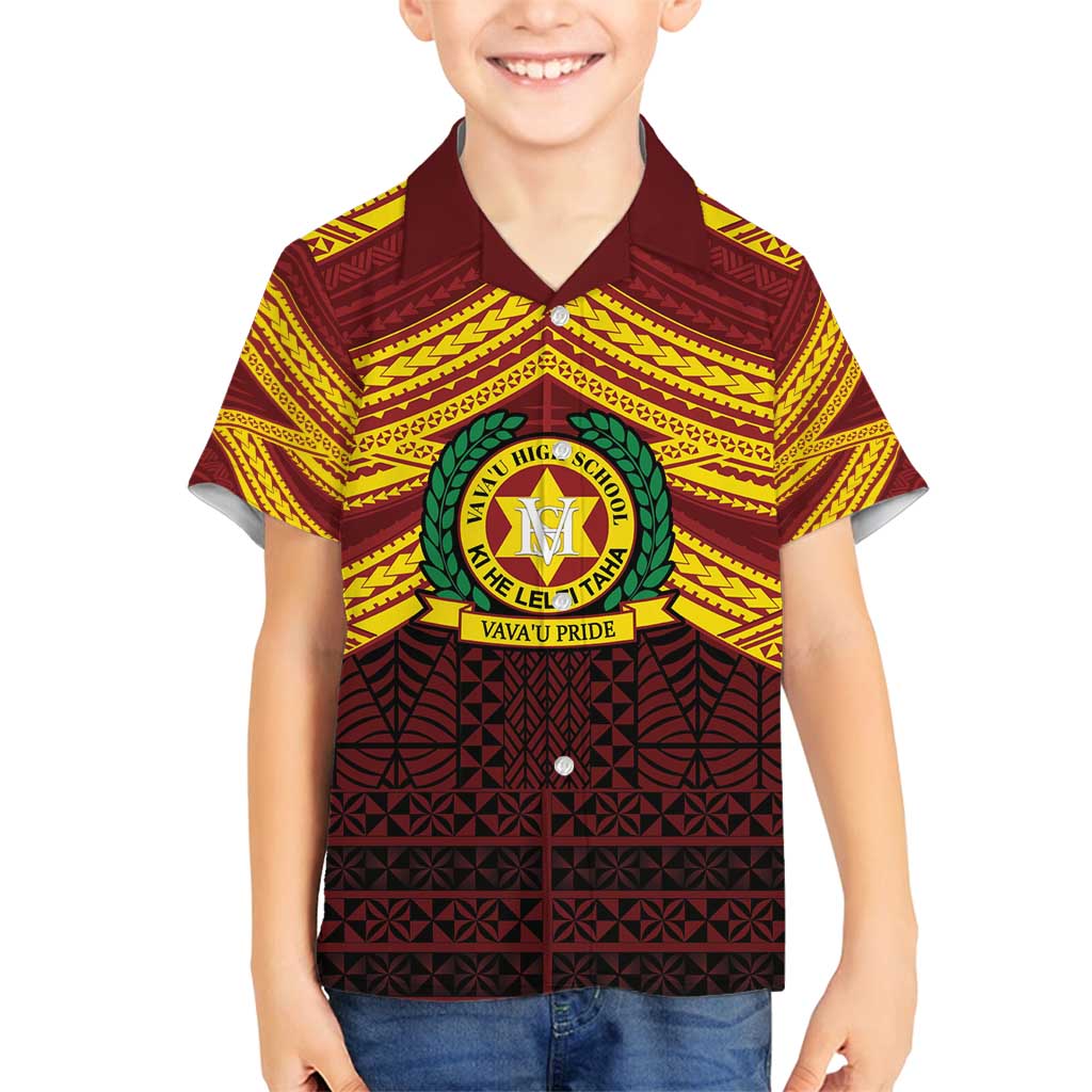 Personalised Tonga Vava'u High School Family Matching Off Shoulder Short Dress and Hawaiian Shirt Polynesian Ngatu Tribal