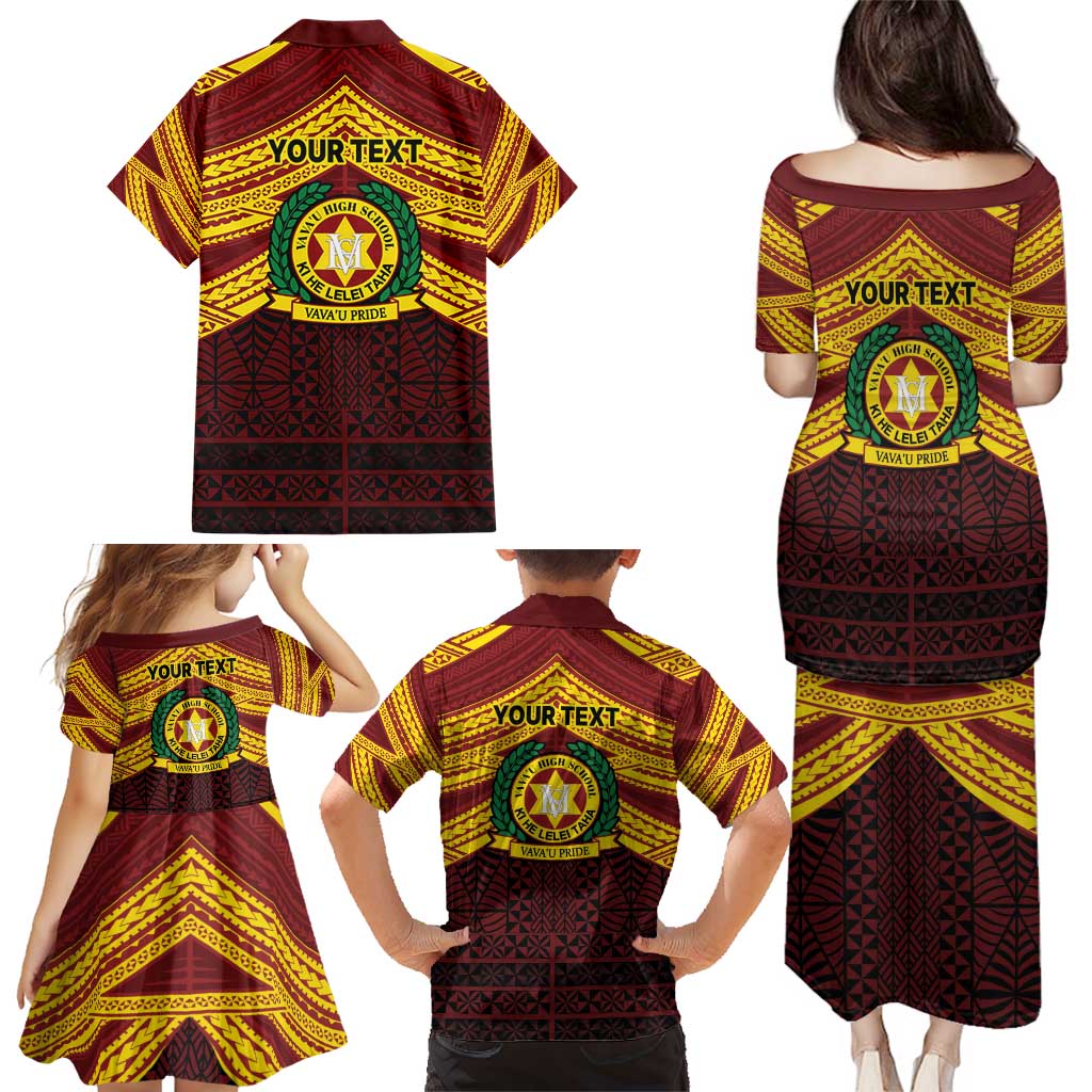 Personalised Tonga Vava'u High School Family Matching Puletasi and Hawaiian Shirt Polynesian Ngatu Tribal