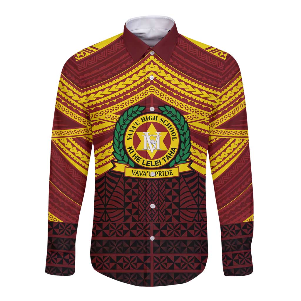 Personalised Tonga Vava'u High School Long Sleeve Button Shirt Polynesian Ngatu Tribal
