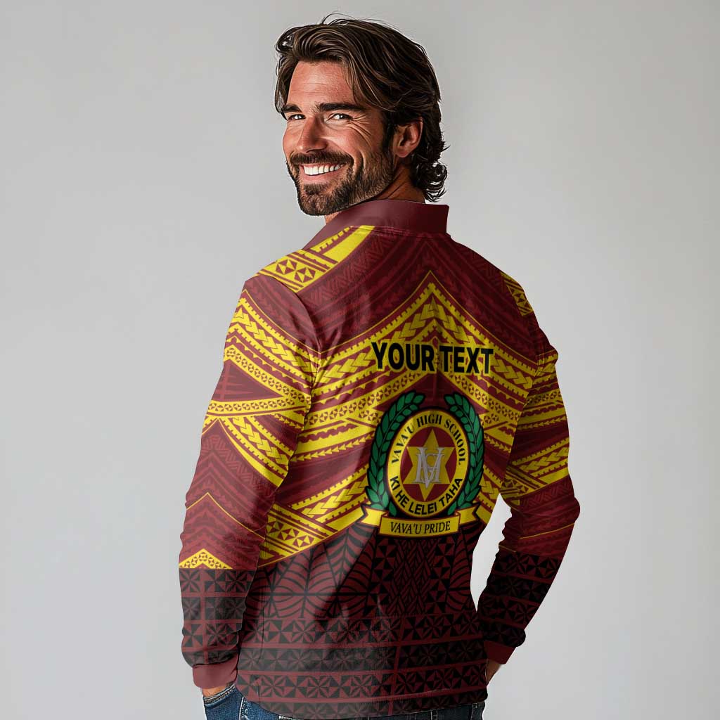 Personalised Tonga Vava'u High School Long Sleeve Polo Shirt Polynesian Ngatu Tribal
