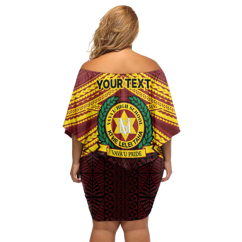 Personalised Tonga Vava'u High School Off Shoulder Short Dress Polynesian Ngatu Tribal