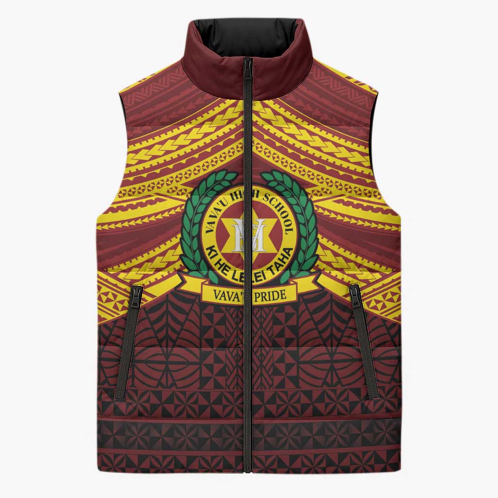 Personalised Tonga Vava'u High School Sleeveless Puffer Jacket Polynesian Ngatu Tribal - Polynesian Pride