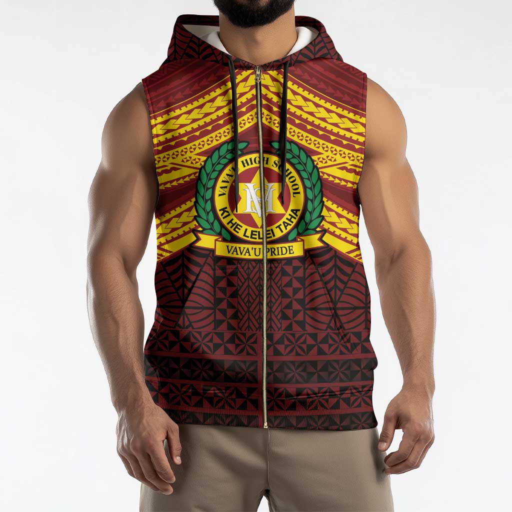 Personalised Tonga Vava'u High School Sleeveless Zip Hoodie Polynesian Ngatu Tribal - Polynesian Pride