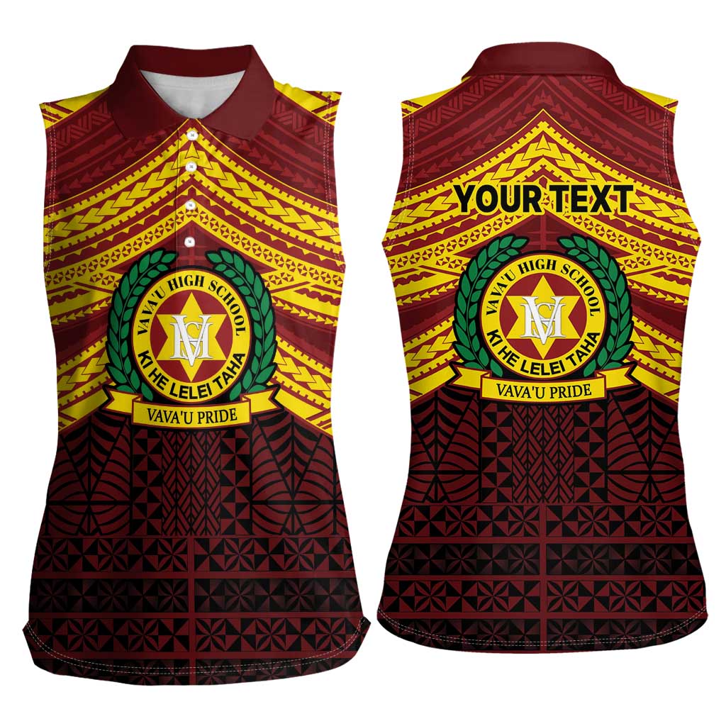 Personalised Tonga Vava'u High School Women Sleeveless Polo Shirt Polynesian Ngatu Tribal