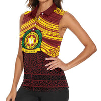 Personalised Tonga Vava'u High School Women Sleeveless Polo Shirt Polynesian Ngatu Tribal