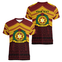 Personalised Tonga Vava'u High School Women V-Neck T-Shirt Polynesian Ngatu Tribal