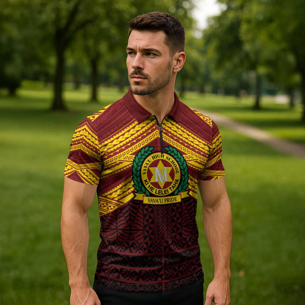 Personalised Tonga Vava'u High School Zipper Polo Shirt Polynesian Ngatu Tribal - Polynesian Pride
