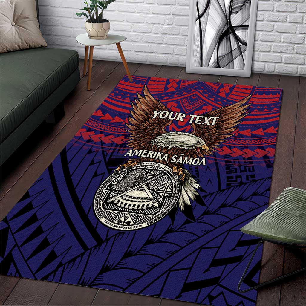 American Samoa Brave Eagle Personalized Area Rug National Flag Color LT9 Blue - Polynesian Pride