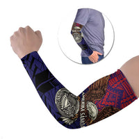 American Samoa Brave Eagle Personalized Arm Sleeves National Flag Color LT9 Set of 2 Blue - Polynesian Pride