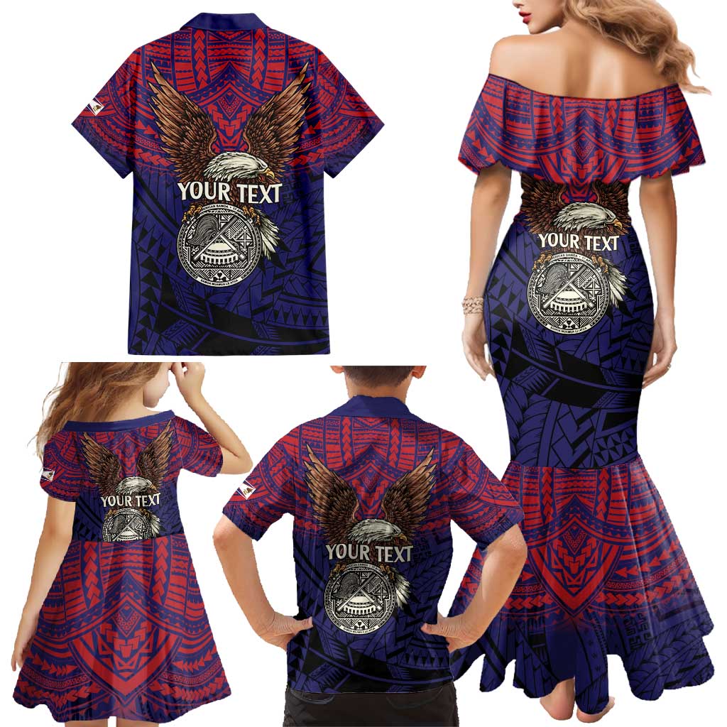 American Samoa Brave Eagle Personalized Family Matching Mermaid Dress and Hawaiian Shirt National Flag Color