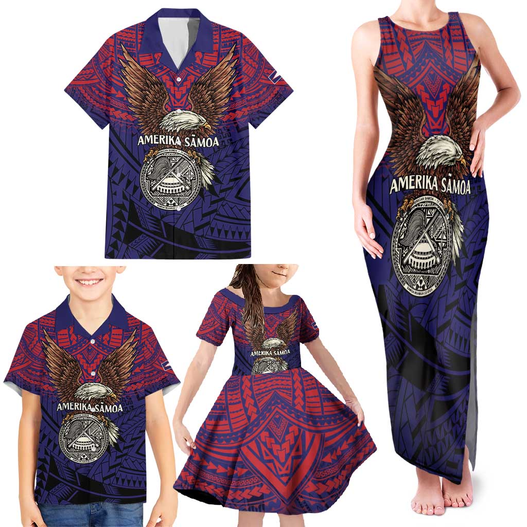 American Samoa Brave Eagle Personalized Family Matching Tank Maxi Dress and Hawaiian Shirt National Flag Color