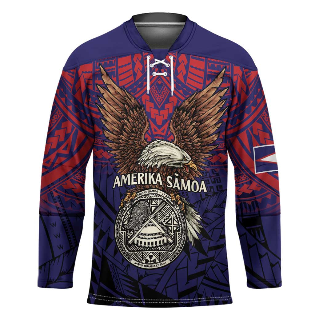 American Samoa Brave Eagle Personalized Hockey Jersey National Flag Color LT9 Unisex Blue - Polynesian Pride