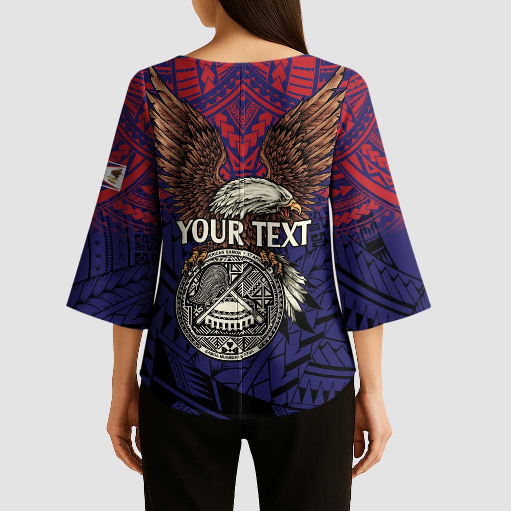 American Samoa Brave Eagle Personalized Kimono Sleeve Blouse National Flag Color - Polynesian Pride