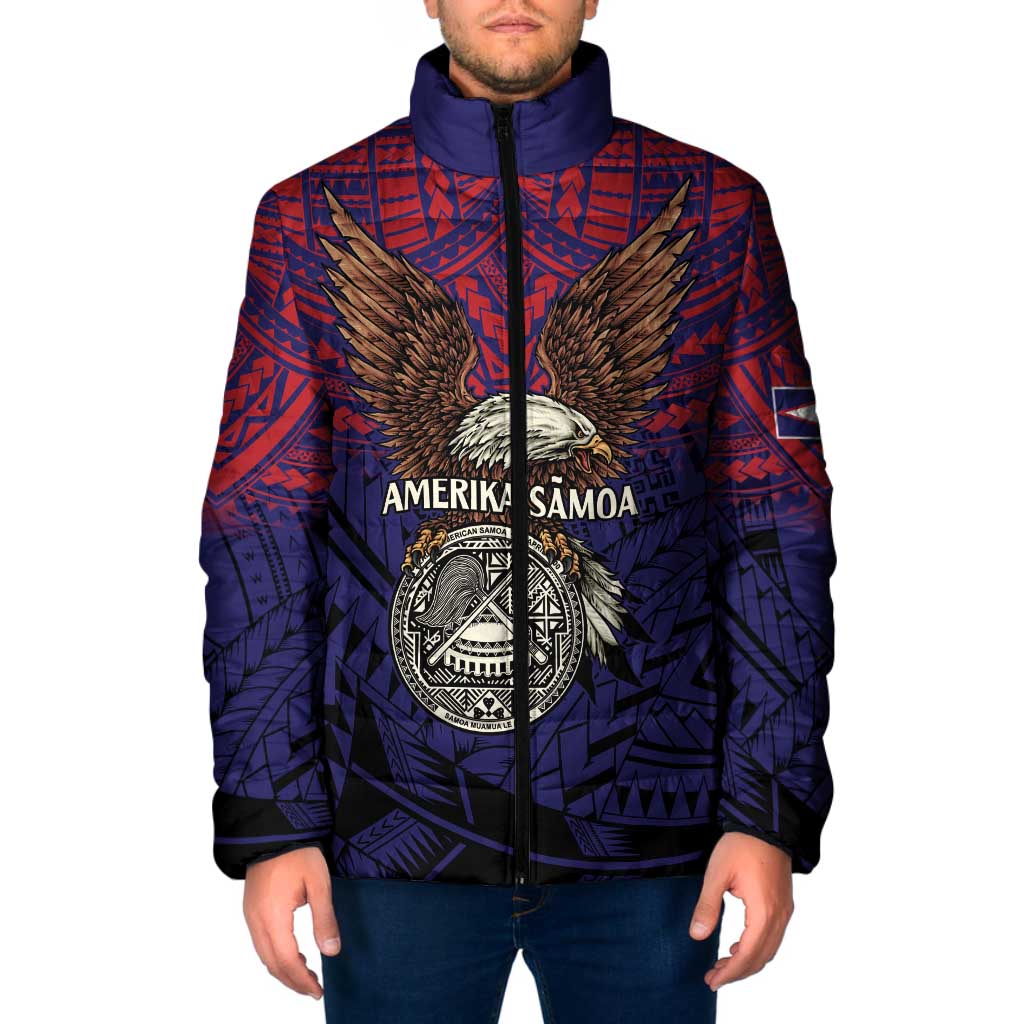 American Samoa Brave Eagle Personalized Padded Jacket National Flag Color - Polynesian Pride
