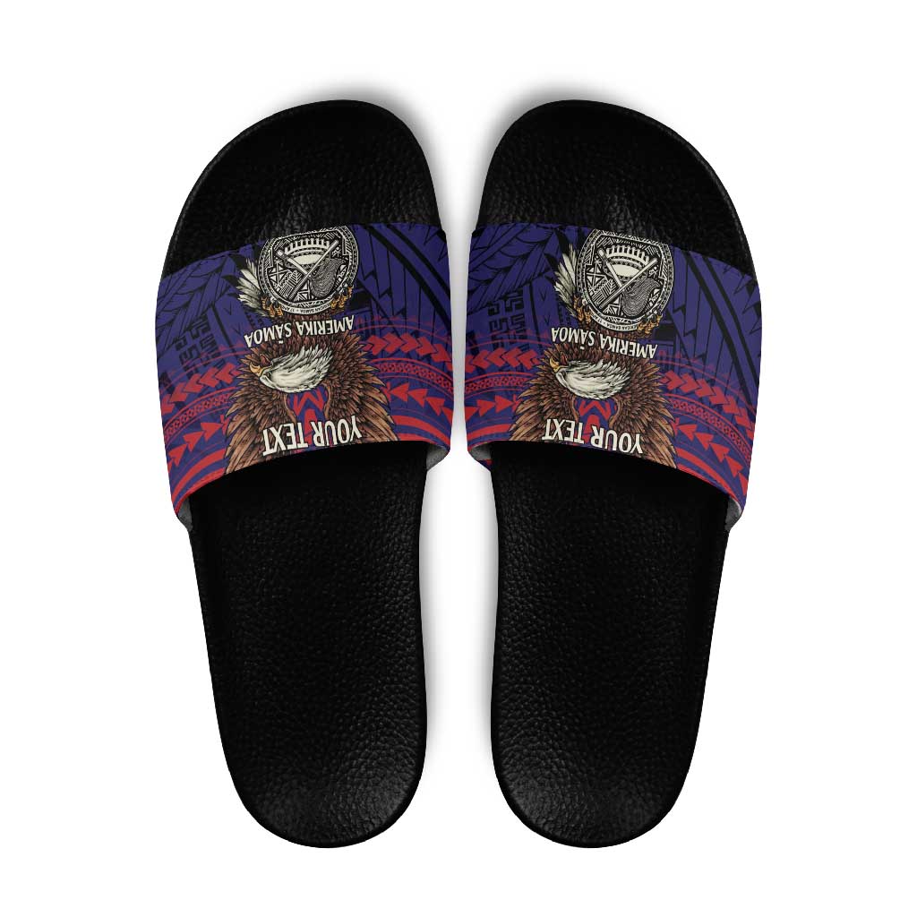 American Samoa Brave Eagle Personalized Slide Sandals National Flag Color LT9 Blue - Polynesian Pride