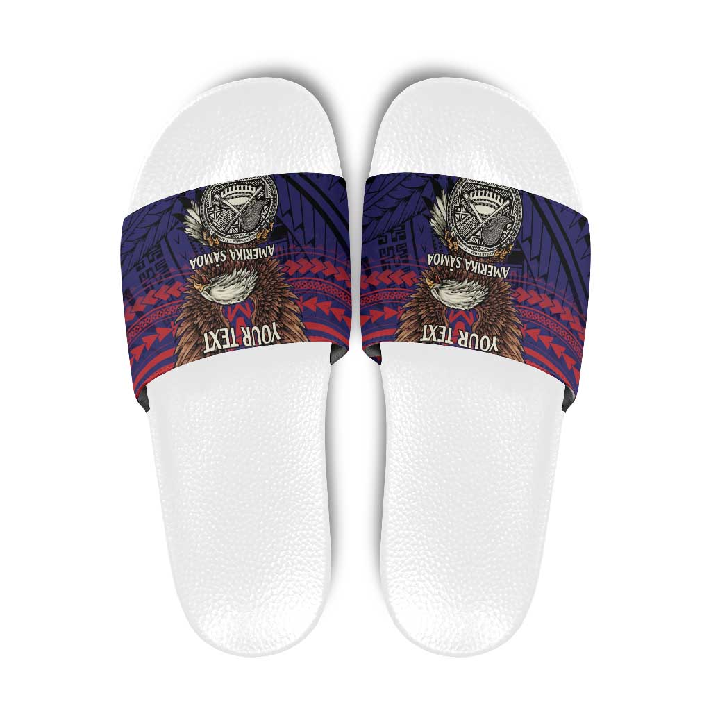 American Samoa Brave Eagle Personalized Slide Sandals National Flag Color LT9 Blue - Polynesian Pride