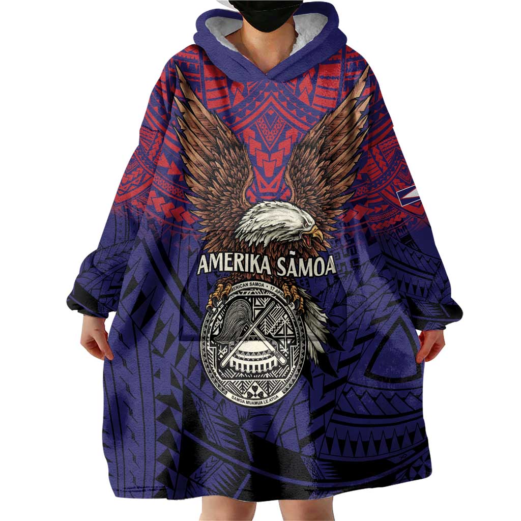 American Samoa Brave Eagle Personalized Wearable Blanket Hoodie National Flag Color